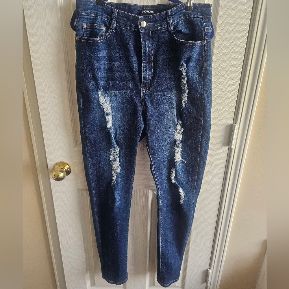 Fashion Nova Blue Distressed Skinny Jeans